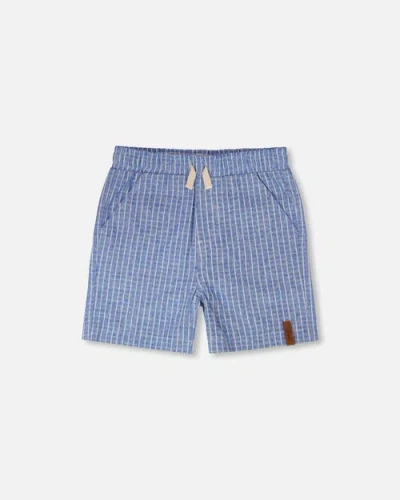Deux Par Deux Kids'  Denim Stripes Chambray Shorts In Blue