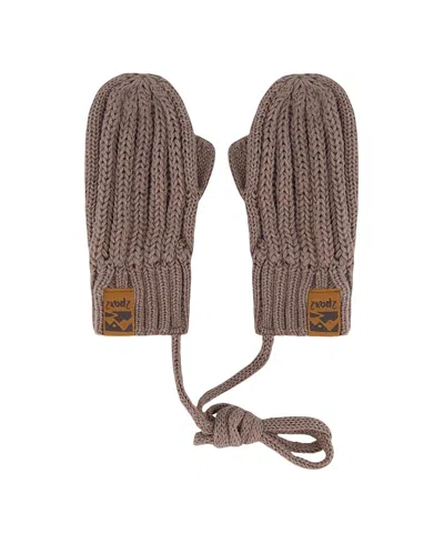 Deux Par Deux Boys' Knit Mittens With String - Baby In Taupe