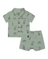 Deux Par Deux Boys' Printed Muslin Shirt And Short Set - Baby In Sage Monkey
