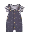 Deux Par Deux Boys' Printed Organic Cotton Onesie And Muslin Shortall Set - Baby In Navy Blue Paper Boat