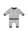Deux Par Deux Boys' Printed Organic Cotton Top And Pant Set - Baby In Heather Grey With Little Paper Boat