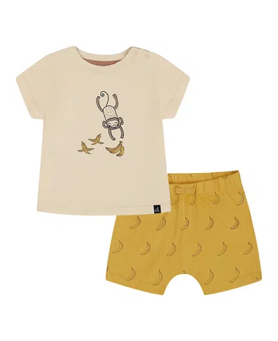 Deux Par Deux Boys' Printed Organic Cotton Top And Short Set - Baby In Yellow Bananas And Off-white