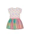 Deux Par Deux Girl's Bi-material Dress With Mesh Skirt Multicolored Tie Dye And White In Multicolored Tie Dye And White