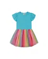 Deux Par Deux Girls' Bi-material Dress With Printed Mesh Skirt - Big Kid In Multicolored