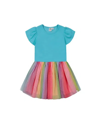 DEUX PAR DEUX DEUX PAR DEUX GIRLS' BI-MATERIAL DRESS WITH PRINTED MESH SKIRT - BIG KID