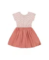 Deux Par Deux Little Girl's Bi-material Dress With Printed Top Small Flowers And Pink In Small Flowers And Pink
