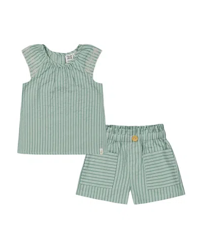 DEUX PAR DEUX DEUX PAR DEUX GIRLS' CHAMBRAY BLOUSE AND SHORT SET - BABY