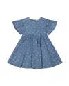 Deux Par Deux Girl's Printed Chambray Dress Blue And White Cherries In Blue And White Cherries