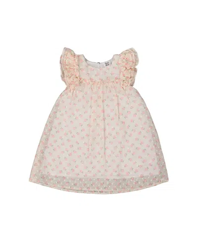 Deux Par Deux Girls' Printed Dress With Frills - Baby In Pale Pink And Flowers