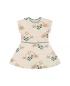 Deux Par Deux Girl's Printed French Terry Dress Off-white And Koala In Off-white And Koala