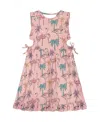Deux Par Deux Girl's Printed Organic Cotton Dress With Cut Outs Palm Trees, Pink Flamingo, And Turqu In Pink/turquoise
