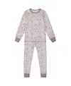 Deux Par Deux Girls' Printed Organic Cotton Long Sleeve Top And Pant Pajama Set - Baby In Pale Pink Flowers On Neutral Lilac