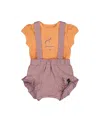 Deux Par Deux Baby Girl's Printed Organic Cotton Bodysuit And Shortall Set Orange And Purple In Orange And Purple