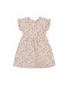 Deux Par Deux Girls' Printed Seersucker Dress With Frill Flowers On Background - Little Kid In Pink Flowers On Cream Background