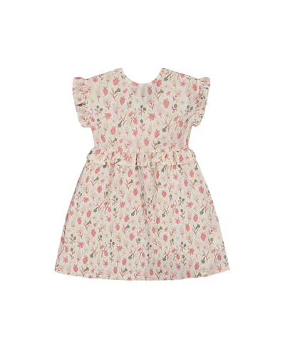 DEUX PAR DEUX DEUX PAR DEUX GIRLS' PRINTED SEERSUCKER DRESS WITH FRILL FLOWERS ON BACKGROUND - LITTLE KID