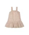 Deux Par Deux Girls' Printed Small Flowers Eyelet Dress - Baby In Beige And Small Flowers