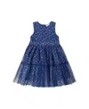 Deux Par Deux Girls' Printed Tiered Dress With Daisy Print - Big Kid In Blue With Daisy Print