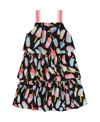 Deux Par Deux Girls' Printed Tiered Ice Lollipops Dress - Little Kid In Ice Lollipops And Black