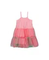 Deux Par Deux Girls' Sleeveless Color Block Tulle Dress - Big Kid In Pink And Green