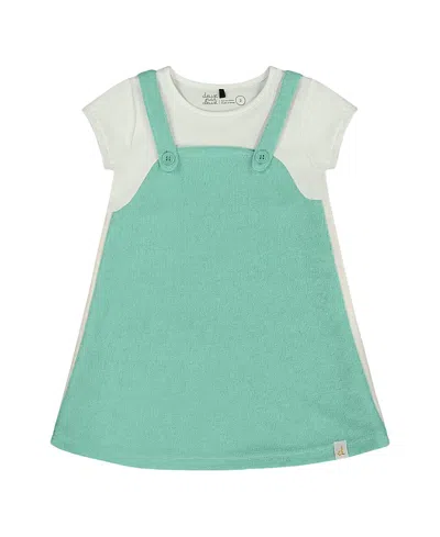 Deux Par Deux Girls' Terry Cloth Dress - Baby In Turquoise And Off-white