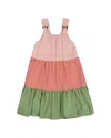 Deux Par Deux Girl's Tiered Color Block Peasant Dress Peach Pink And Green In Peach Pink And Green
