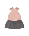 Deux Par Deux Girl's Tiered Dress With Bows Pink And Black In Pink And Black