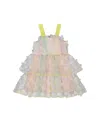 Deux Par Deux Girl's Tiered Printed Mesh Dress Multicolored With Butterflies In Multicolored With Butterflies
