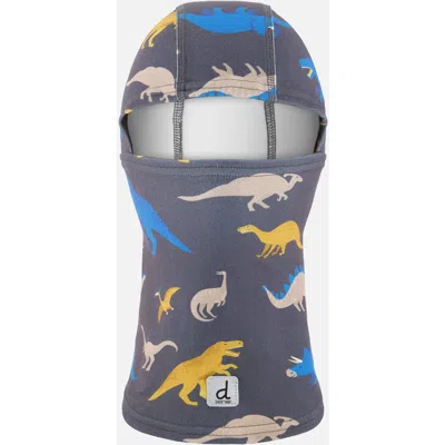 Deux Par Deux Kids'  Dinosaur Brushed Jersey Reflective Stretch Balaclava In Gray