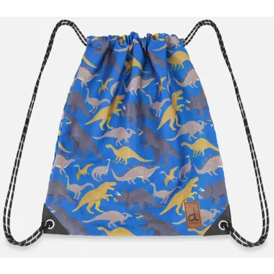 Deux Par Deux Kids'  Dinosaur Playful Lightweight Durable Drawstring Bag In Blue