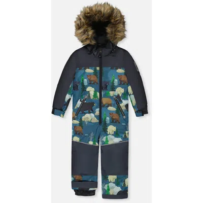 Deux Par Deux Kids One Piece Discover Snowsuit Blue Bear Print In Multi
