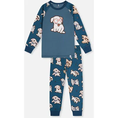 Deux Par Deux Kids'  Dog Organic Cotton Top Pants Two Piece Pajama Set In Blue