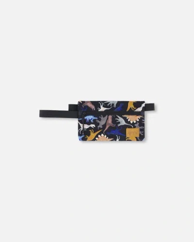 Deux Par Deux Kids'  Double Pencil Case Dinosaur In Black