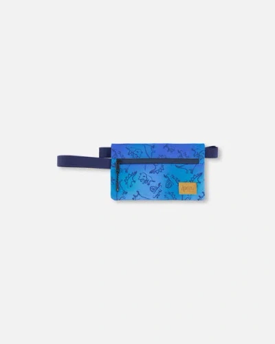 Deux Par Deux Kids'  Double Pencil Case Dinosaur In Blue