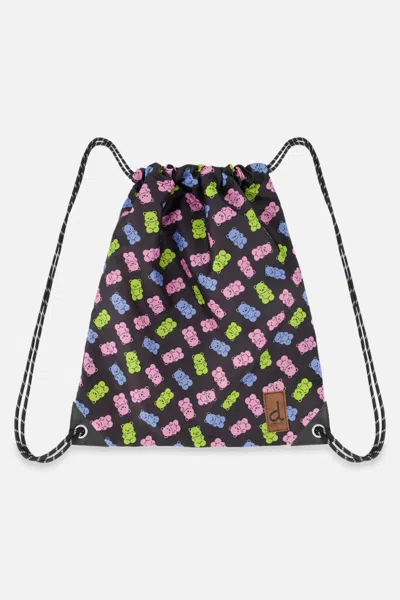Deux Par Deux Kids' Drawstring Bag Black Printed Gummy Bears In Multi