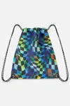 Deux Par Deux Drawstring Bag Blue Checkered Print In Multi