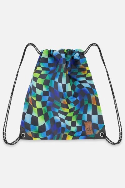 Deux Par Deux Kids' Drawstring Bag Blue Checkered Print In Multi
