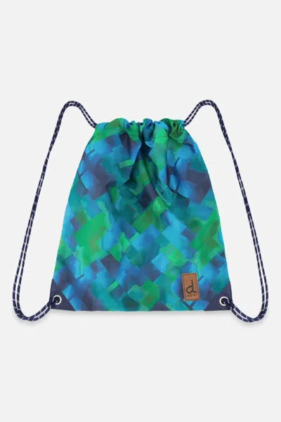 Deux Par Deux Kids' Drawstring Bag Blue Diamond Print In Multi