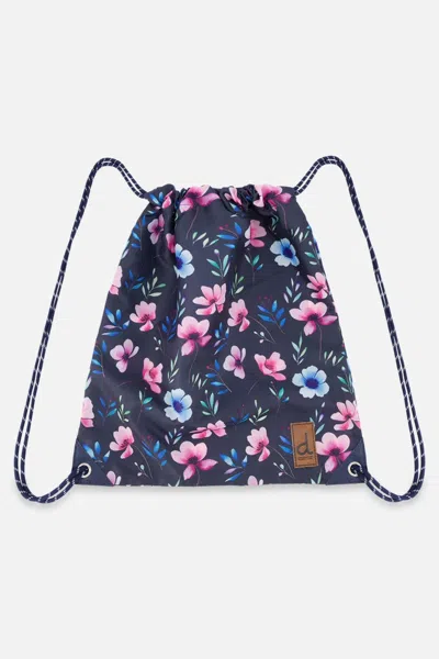 Deux Par Deux Kids' Drawstring Bag Blue Floral Print