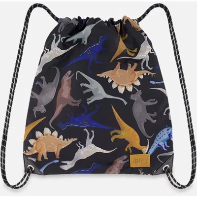 Deux Par Deux Kids'  Drawstring Bag Dinosaur In Black
