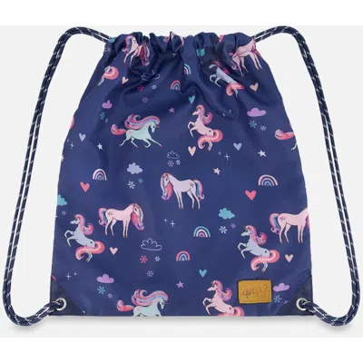 Deux Par Deux Kids'  Drawstring Bag Unicorn In Blue