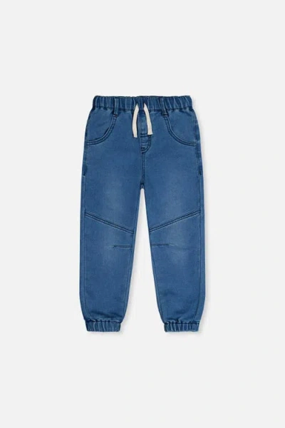 Deux Par Deux Kids'  Elastic Cuffs Relaxed French Terry Denim Jogger Pants In Blue