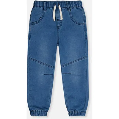Deux Par Deux Babies'  Elastic Cuffs Relaxed French Terry Denim Jogger Pants In Blue