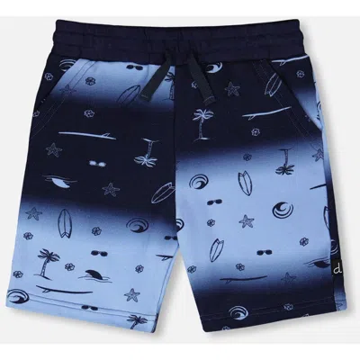 Deux Par Deux Babies'  Elastic Waist Gradient French Terry Shorts In Blue