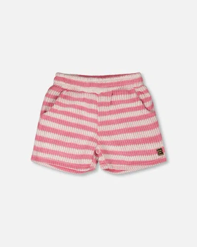 Deux Par Deux Kids'  Elastic Waist Scoop Pockets Striped Shorts In Multi