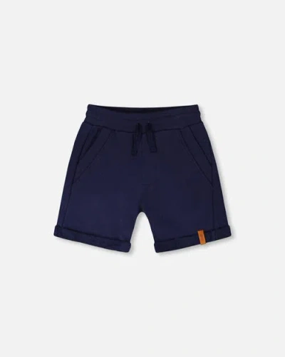 Deux Par Deux Kids'  Elastic Waistband Slant Pockets French Terry Shorts In Blue