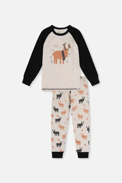 Deux Par Deux Kids' Organic Cotton Two Piece Pajama Set Beige Elk Print In Neutral