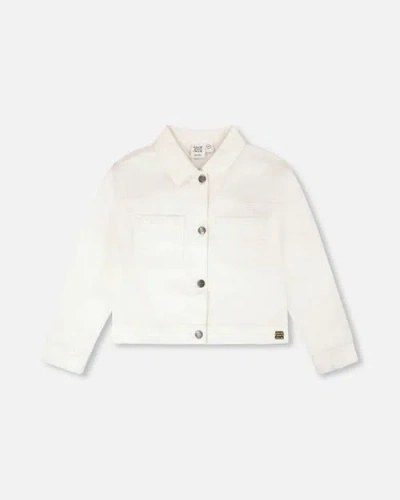 Deux Par Deux Kids'  Embroidery Flower Denim Jacket In White