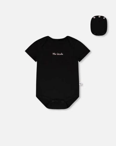 Deux Par Deux Babies'  Evolutive Organic Cotton Jersey Printed Message Bodysuit In Black