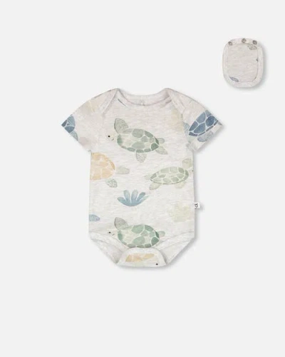 Deux Par Deux Babies'  Evolutive Organic Cotton Jersey Turtle Print Bodysuit In White