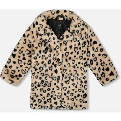 Deux Par Deux Kids'  Fake Fur Long Coat Leopard In Brown